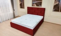 Set Pat Tapițat Mexico cu Saltea Bonell Aloe Vera și Somieră Rabatabilă, Roșu Catifelat 180x200