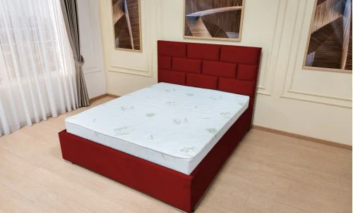 Set Pat Tapițat Mexico cu Saltea Bonell Aloe Vera și Somieră Rabatabilă, Roșu Catifelat 180x200