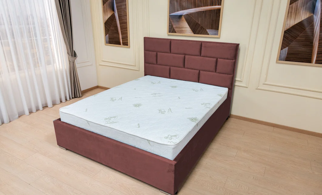 Set Pat Tapițat Mexico cu Saltea Bonell Aloe Vera și Somieră Rabatabilă, Mov 180x200 9