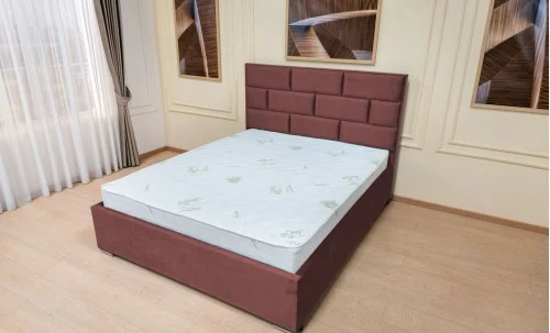 Set Pat Tapițat Mexico cu Saltea Bonell Aloe Vera și Somieră Rabatabilă, Mov 180x200