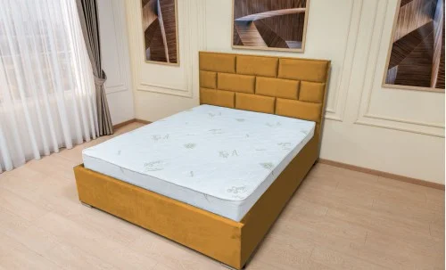Set Pat Tapițat Mexico cu Saltea Bonell Aloe Vera și Somieră Rabatabilă, Muștar 160x200