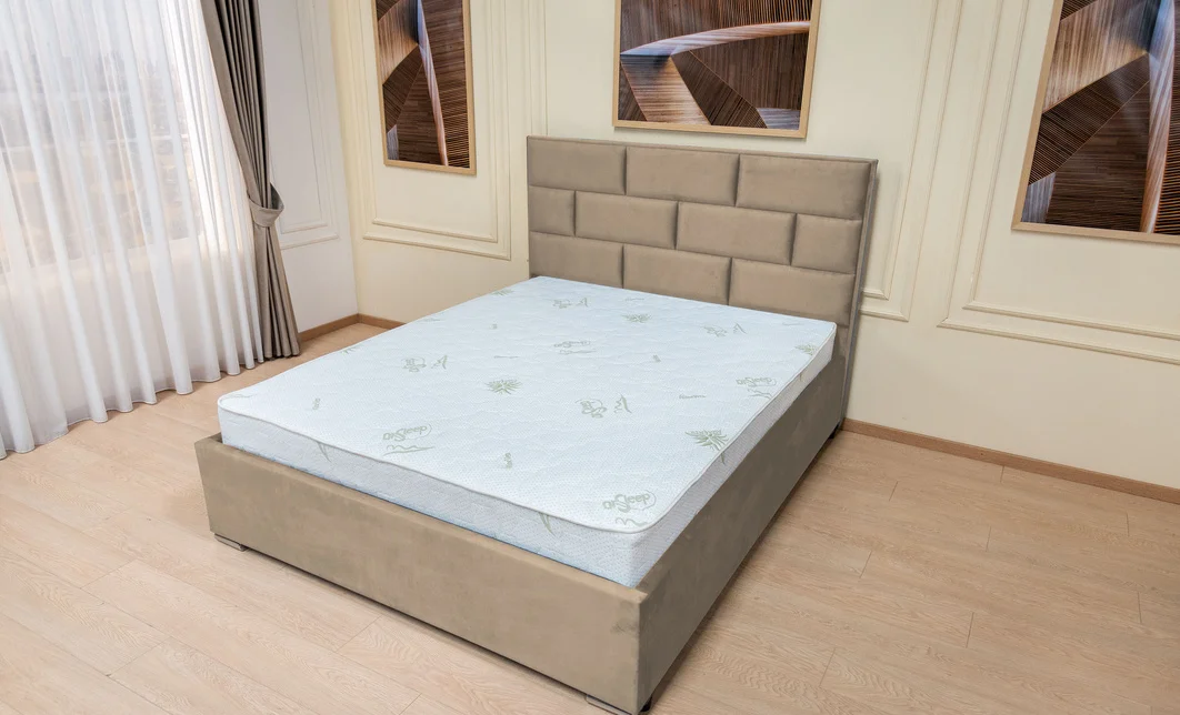 Set Pat Tapițat Mexico cu Saltea Bonell Aloe Vera și Somieră Rabatabilă, Bej 140x200 5