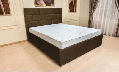 Set Pat Tapițat Mexico cu Saltea Bonell Aloe Vera și Somieră Rabatabilă, Maro 180x200