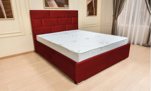 Set Pat Tapițat Mexico cu Saltea Bonell Aloe Vera și Somieră Rabatabilă, Roșu Catifelat 180x200