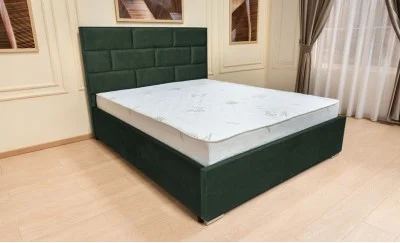 Set Pat Tapițat Mexico cu Saltea Bonell Aloe Vera și Somieră Rabatabilă, Verde Olive Închis 180x200