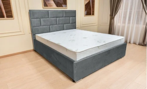 Set Pat Tapițat Mexico cu Saltea Bonell Aloe Vera și Somieră Rabatabilă, Gri Albăstrui 160x200