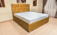 Set Pat Tapițat Mexico cu Saltea Bonell Aloe Vera și Somieră Rabatabilă, Muștar 160x200 4