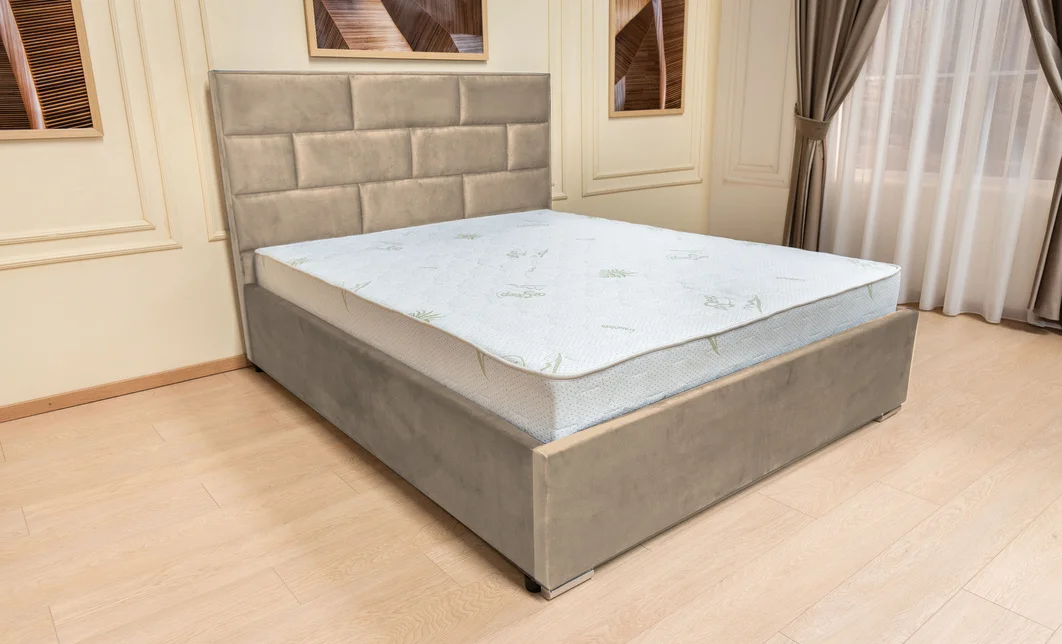 Set Pat Tapițat Mexico cu Saltea Bonell Aloe Vera și Somieră Rabatabilă, Bej 140x200