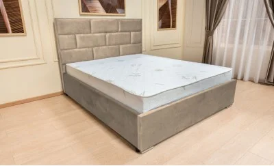 Set Pat Tapițat Mexico cu Saltea Bonell Aloe Vera și Somieră Rabatabilă, Bej 180x200