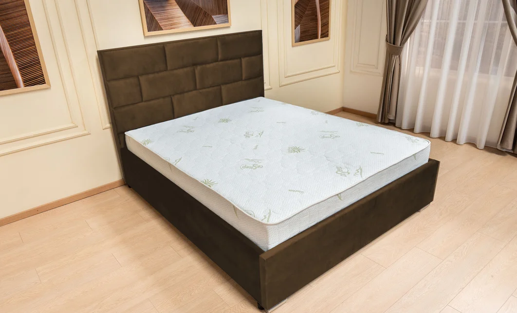 Set Pat Tapițat Mexico cu Saltea Bonell Aloe Vera și Somieră Rabatabilă, Maro 140x200 6