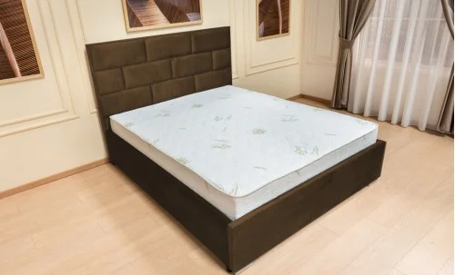 Set Pat Tapițat Mexico cu Saltea Bonell Aloe Vera și Somieră Rabatabilă, Maro 140x200