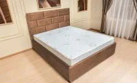 Set Pat Tapițat Mexico cu Saltea Bonell Aloe Vera și Somieră Rabatabilă, Cafeniu Deschis 160x200 9