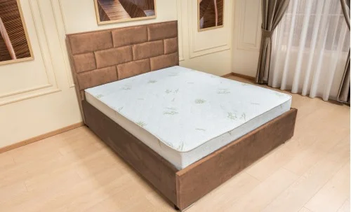 Set Pat Tapițat Mexico cu Saltea Bonell Aloe Vera și Somieră Rabatabilă, Cafeniu Deschis 160x200