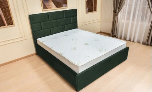 Set Pat Tapițat Mexico cu Saltea Bonell Aloe Vera și Somieră Rabatabilă, Verde Olive Închis 140x200