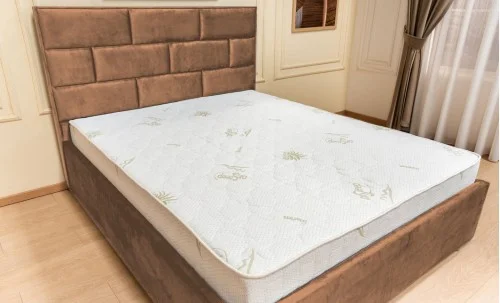 Set Pat Tapițat Mexico cu Saltea Bonell Aloe Vera și Somieră Rabatabilă, Cafeniu Deschis 160x200
