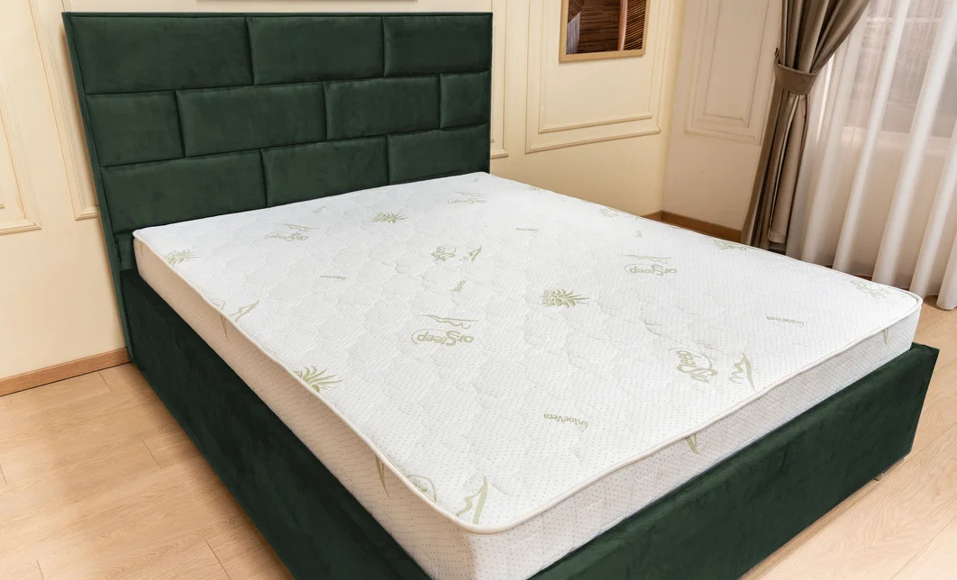 Set Pat Tapițat Mexico cu Saltea Bonell Aloe Vera și Somieră Rabatabilă, Verde Olive Închis 140x200 9
