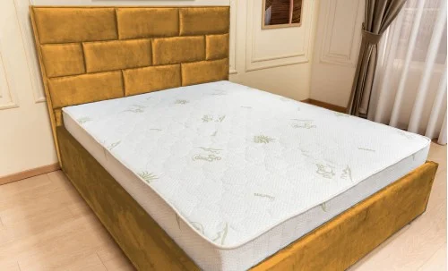 Set Pat Tapițat Mexico cu Saltea Bonell Aloe Vera și Somieră Rabatabilă, Muștar 160x200