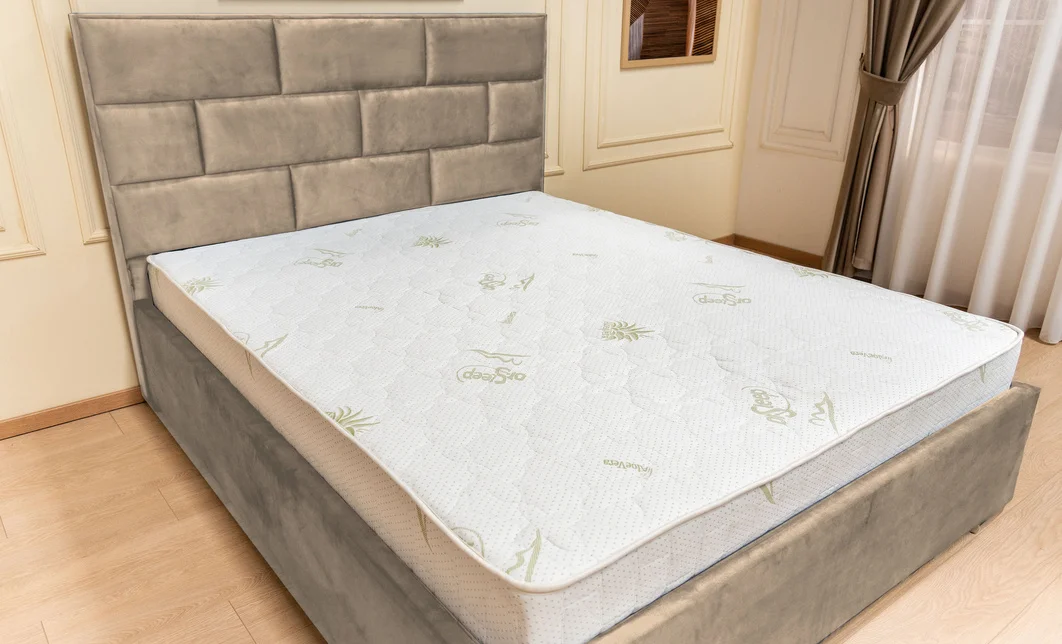 Set Pat Tapițat Mexico cu Saltea Bonell Aloe Vera și Somieră Rabatabilă, Bej 140x200 8