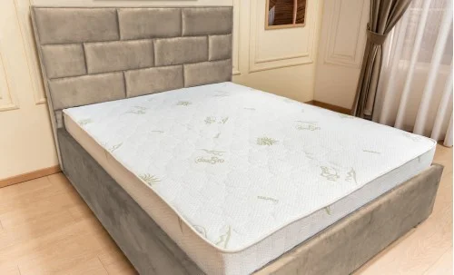 Set Pat Tapițat Mexico cu Saltea Bonell Aloe Vera și Somieră Rabatabilă, Bej 140x200