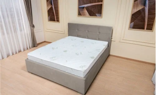 Set Pat Tapițat Fresh cu Saltea Bonell Aloe Vera și Somieră Rabatabilă, Ecru Închis 140x200