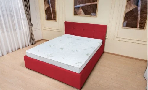 Set Pat Tapițat Fresh cu Saltea Bonell Aloe Vera și Somieră Rabatabilă, Roșu Catifelat 140x200