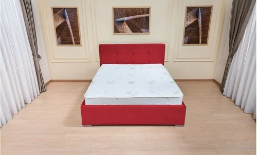 Set Pat Tapițat Fresh cu Saltea Bonell Aloe Vera și Somieră Rabatabilă, Roșu Catifelat 140x200