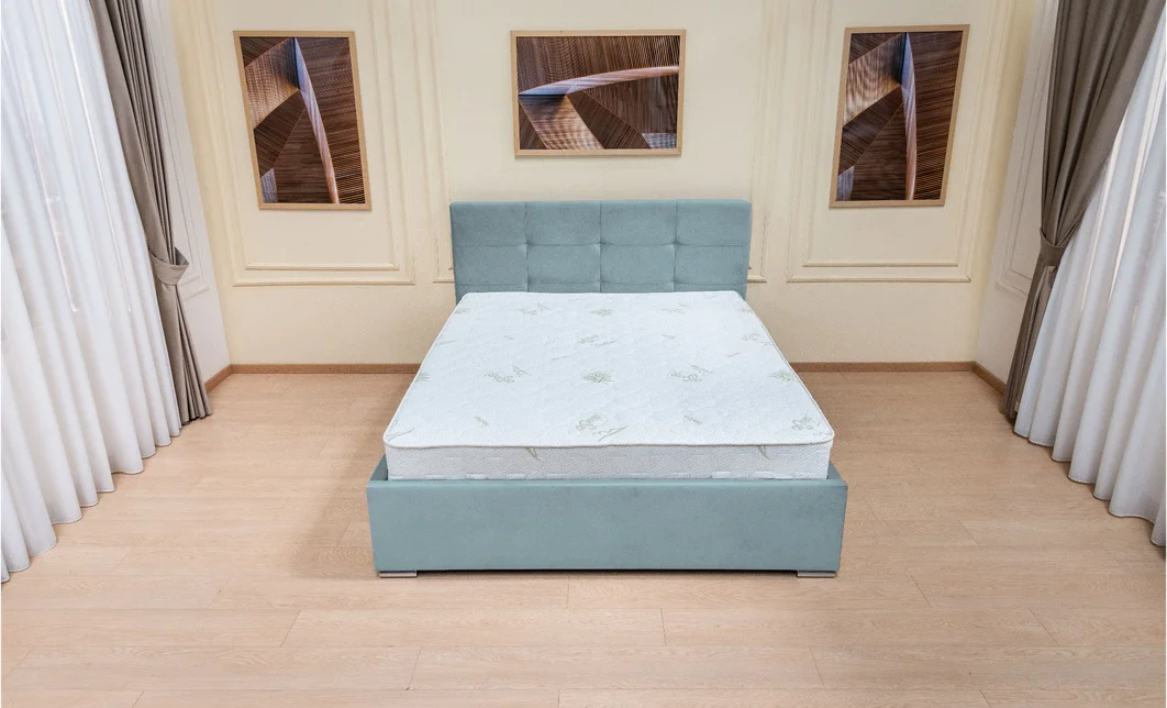 Set Pat Tapițat Fresh cu Saltea Bonell Aloe Vera și Somieră Rabatabilă, Gri Albăstrui 180x200 4