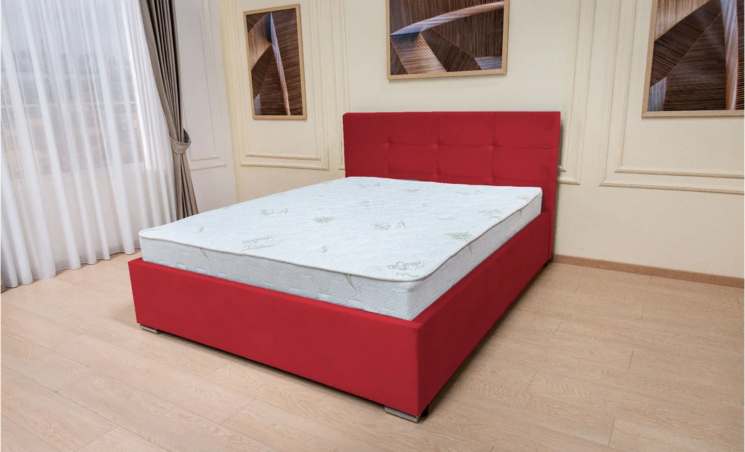 Set Pat Tapițat Fresh cu Saltea Bonell Aloe Vera și Somieră Rabatabilă, Roșu Catifelat 140x200 9