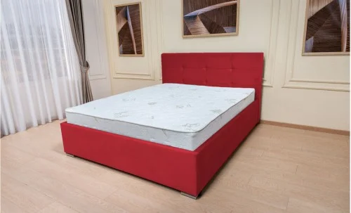 Set Pat Tapițat Fresh cu Saltea Bonell Aloe Vera și Somieră Rabatabilă, Roșu Catifelat 140x200