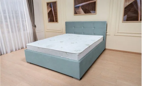 Set Pat Tapițat Fresh cu Saltea Bonell Aloe Vera și Somieră Rabatabilă, Gri Albăstrui 180x200