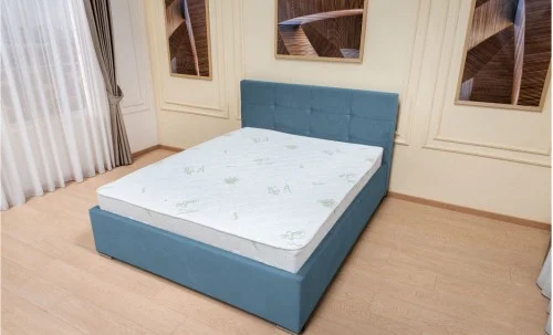 Set Pat Tapițat Fresh cu Saltea Bonell Aloe Vera și Somieră Rabatabilă, Albastru 160x200