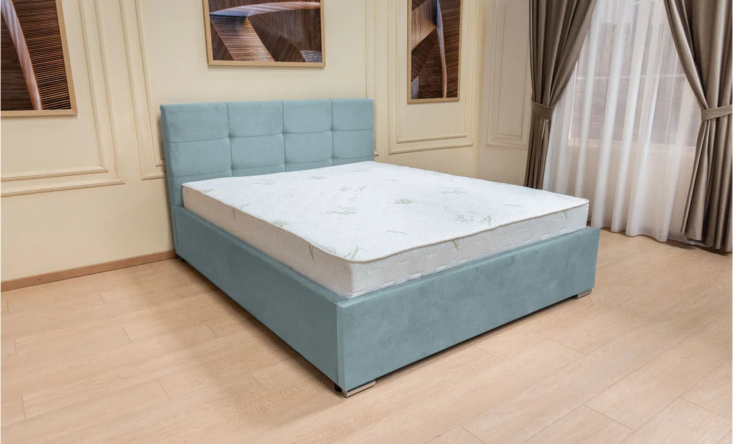Set Pat Tapițat Fresh cu Saltea Bonell Aloe Vera și Somieră Rabatabilă, Gri Albăstrui 180x200 3