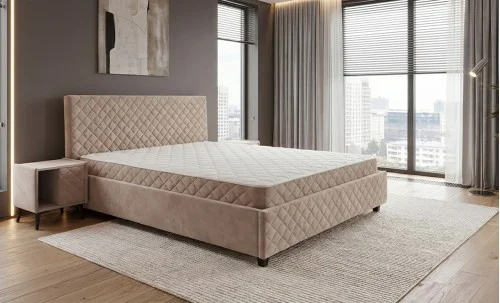 Set Pat Tapitat cu Saltea Cezar, Bej 160 x 200