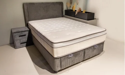 Set Pat Tapitat cu Saltea Bella Grey 140x200