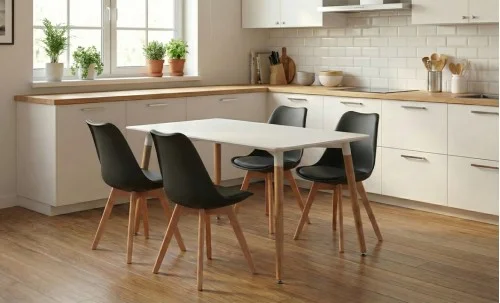 Set Masă Living SL673 Alba cu 4 Scaune J900 Negre