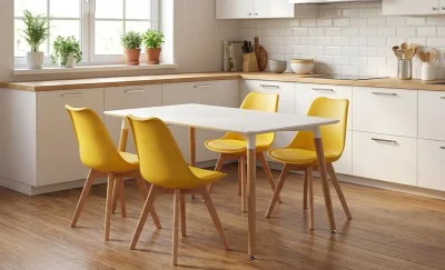 Set Masă Living SL673 Alba cu 4 Scaune J900 Galbene