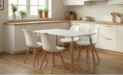 Set Masă Living SL673 Alba cu 4 Scaune J900 Albe