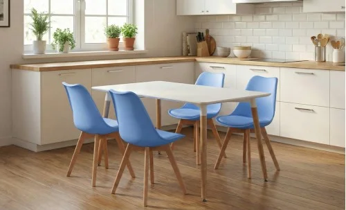 Set Masă Living SL673 Alba cu 4 Scaune J900 Albastre