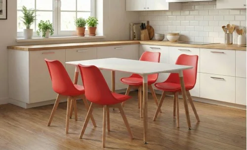 Set Masă Living SL673 Alba cu 4 Scaune J900 Roșii