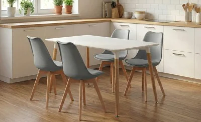 Set Masă Living SL673 Alba cu 4 Scaune J900 Gri