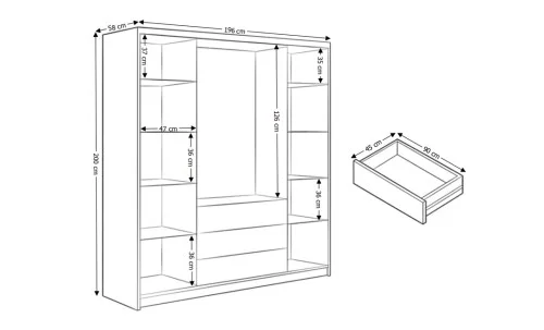 Dulap Bali Lux cu 4 Usi D4 cu Riflaj si Oglinda