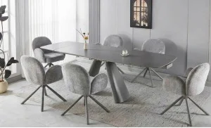 Set Masă Living DTM0408 Extensibilă cu 6 Scaune DCM0518 AS Gri