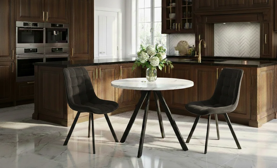 Set Masă Living Extensibilă Set Masă Extensibilă DTW0902MBE Albă cu 2 Scaune J265 Negre