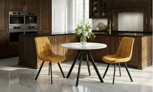 Set Masă Living Extensibilă Set Masă Extensibilă DTW0902MBE Albă cu 2 Scaune J265 Muștar