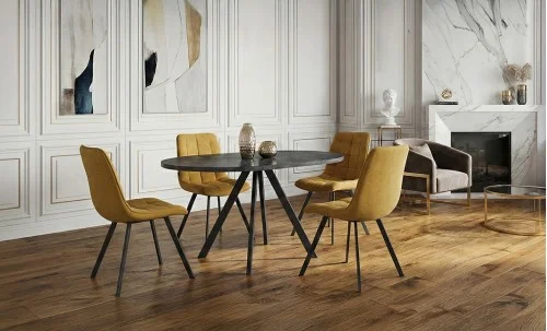 Set Masă Living Extensibilă Set Masă Extensibilă DTW0902MBE Gri cu 4 Scaune J265 Muștar