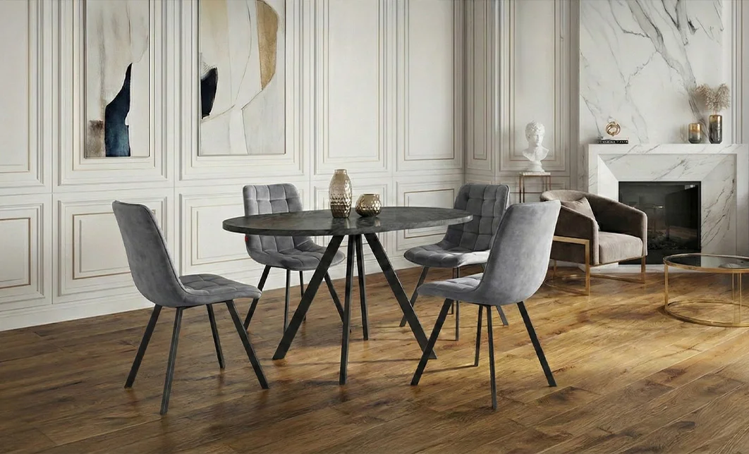 Set Masă Living Extensibilă Set Masă Extensibilă DTW0902MBE Gri cu 4 Scaune J265 Gri