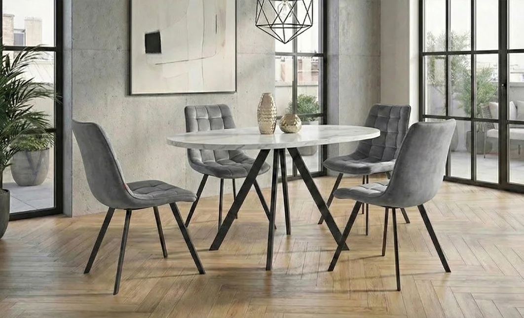 Set Masă Living Extensibilă Set Masă Extensibilă DTW0902MBE Albă cu 4 Scaune J265 Gri