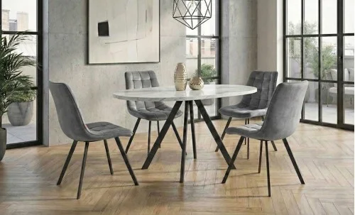 Set Masă Living Extensibilă Set Masă Extensibilă DTW0902MBE Albă cu 4 Scaune J265 Gri