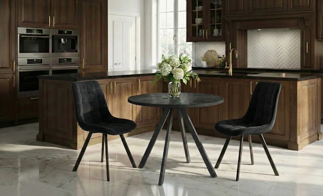 Set Masă Living Extensibilă Set Masă Extensibilă DTW0902MBE Gri cu 2 Scaune J265 Negre