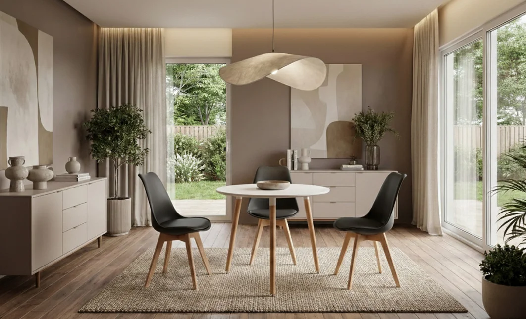 Set Masa Rotunda DT17 Alba cu 3 Scaune J900 Negre